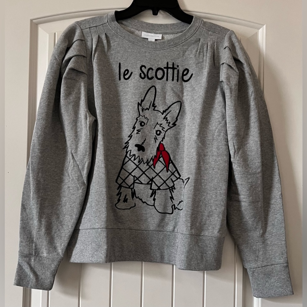 New Charter Club Women's Large Petite Sweatshirt Scottie Dog Gray Cute Animal - Picture 2 of 8